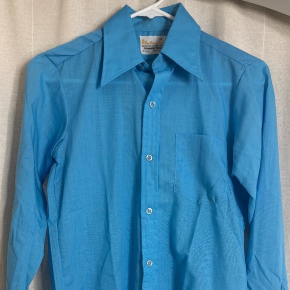 Vintage 1970s 1960s vivid BLUE button up shirt with collar XS/S - Picture 1 of 6